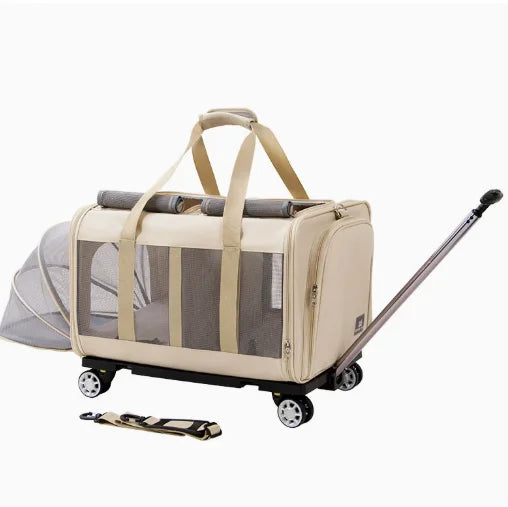 JXB Double Compartment Oxford Pet Carrier Detachable Wheels