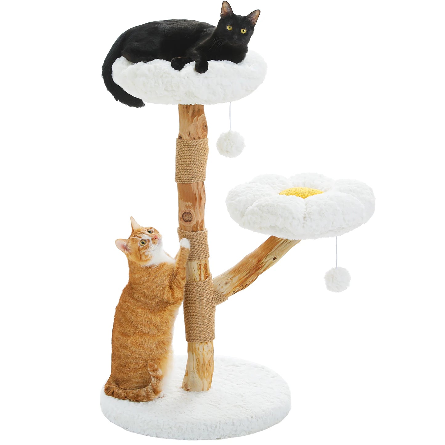 PAWZ Road Modern Cat Tree Tower With Solid Wood Scratching Posts Wicker Basket