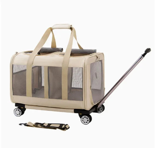 JXB Double Compartment Oxford Eco Friendly Pet Carrier With Detachable Wheels