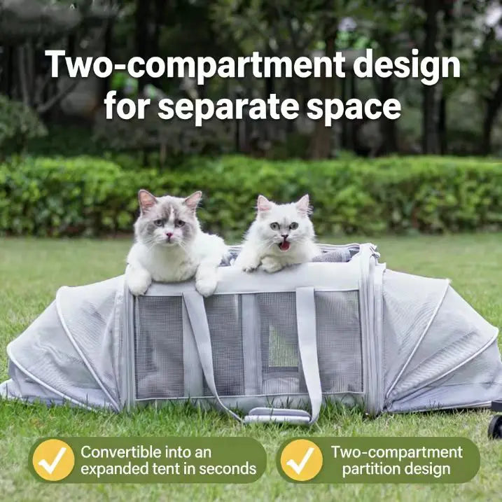 JXB Eco Friendly Double Compartment Pet Carrier With Detachable Wheels