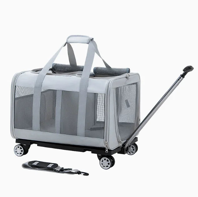 JXB Double Compartment Oxford Pet Carrier Detachable Wheels