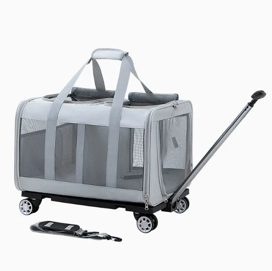 JXB Double Compartment Oxford Eco Friendly Pet Carrier With Detachable Wheels