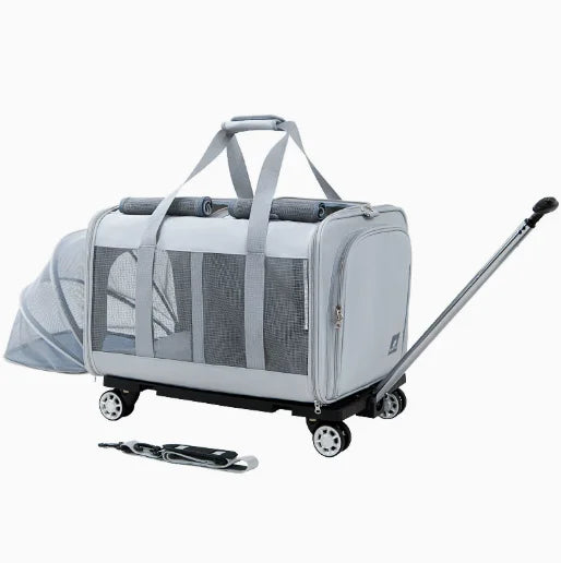JXB Double Compartment Oxford Pet Carrier Detachable Wheels