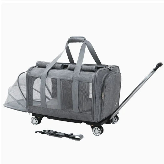 JXB Double Compartment Oxford Eco Friendly Pet Carrier With Detachable Wheels