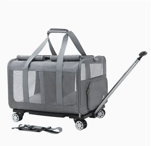 JXB Double Compartment Oxford Eco Friendly Pet Carrier With Detachable Wheels