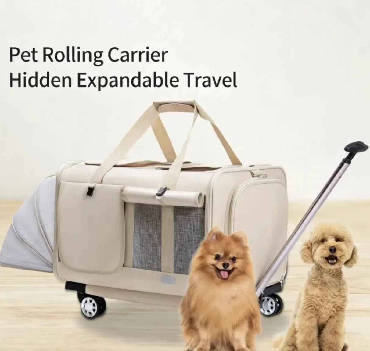 JXB Double Compartment Pet Carrier with Detachable Wheels Rolling Case