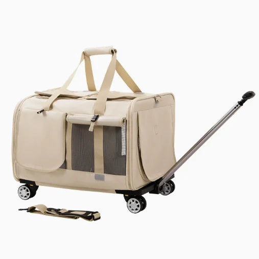 JXB Double Compartment Pet Carrier with Detachable Wheels Rolling Case