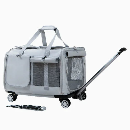 JXB Double Compartment Oxford Pet Carrier Detachable Wheels