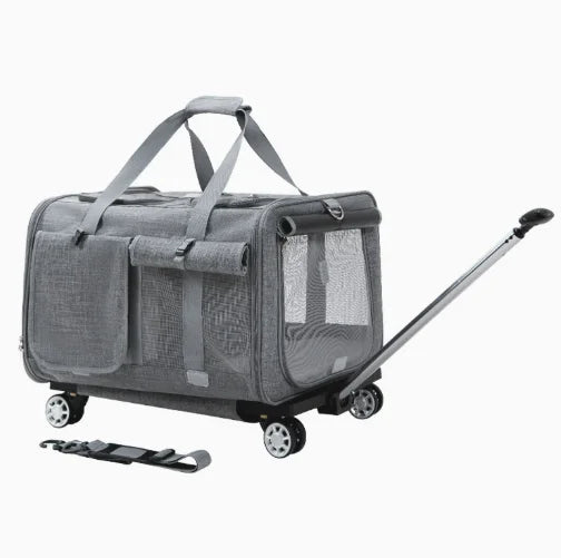 JXB Double Compartment Oxford Pet Carrier Detachable Wheels