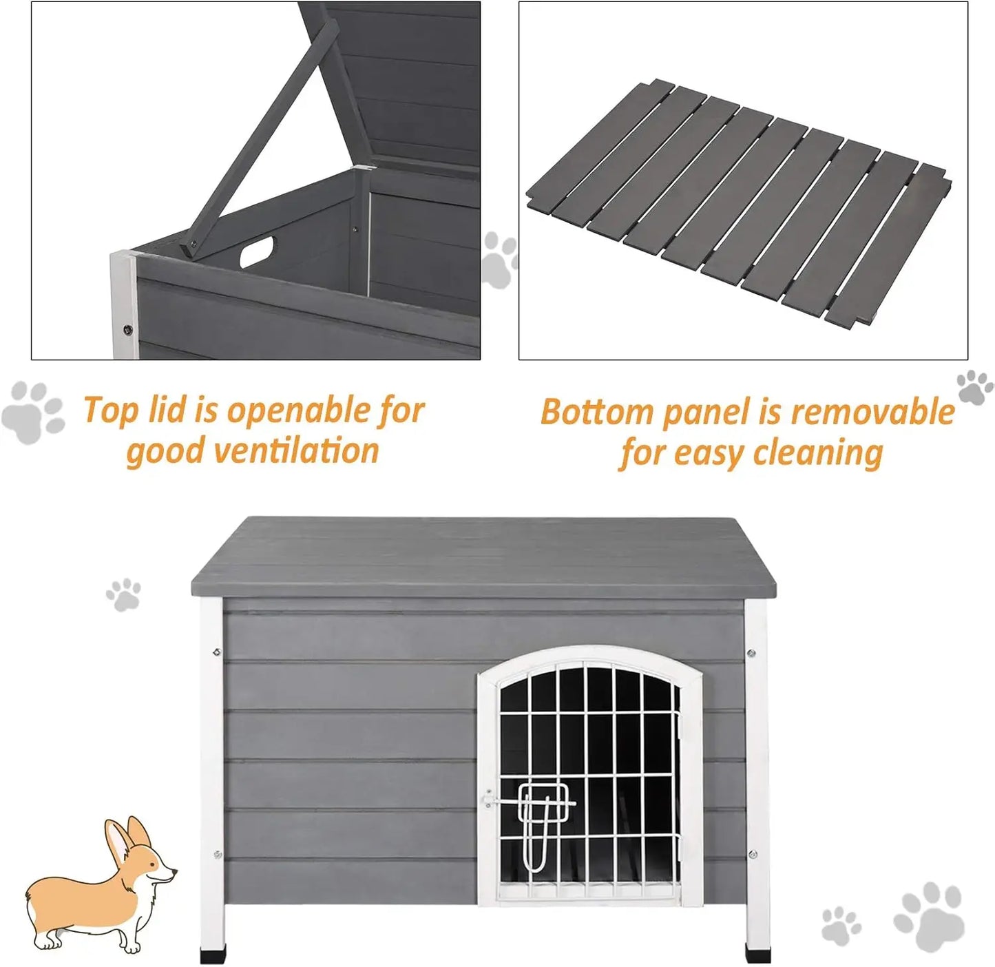 31" Wooden Dog Cage with Openable Top, Removable Bottom, and Locking Wire Door for Small Pets