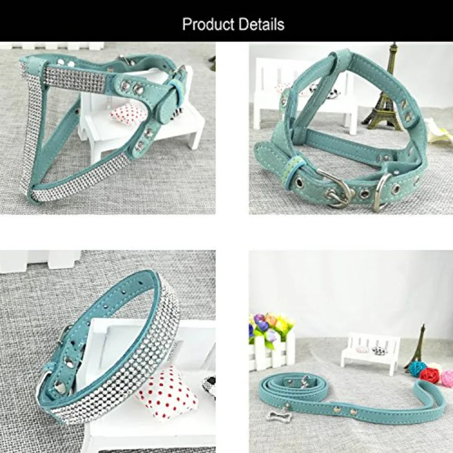 Dog Collar Harness Lead Set Diamante Fashion For Dogs