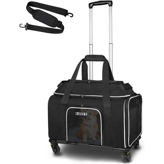 Top-Expandable Pet Carrier with Wheels 18x13x9.5 Inches Southwest Airline Approved, Soft-Sided Carrier for Small Cats Dogs with