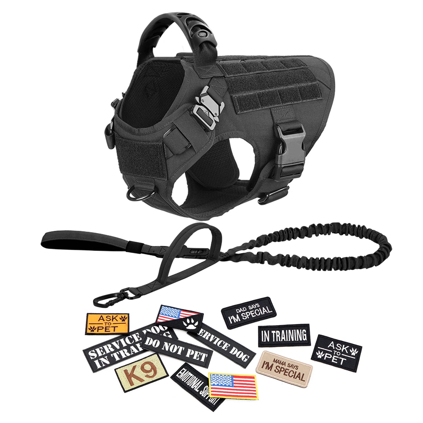 PETRAVEL Military Dog Harness Vest Set For Malinois Training