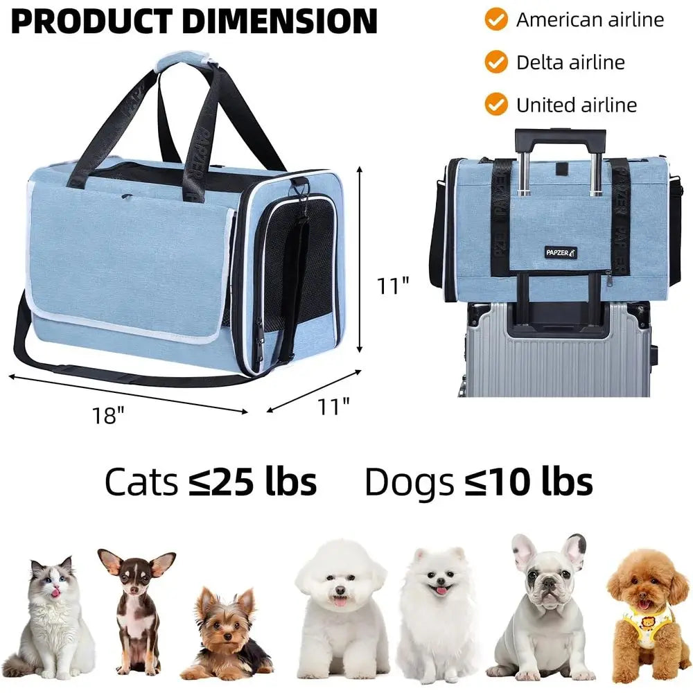 Top Loading Medium Cat Carrier with Privacy Curtain, Delta Approved TSA Pet Travel Crate Suitcase Luggage Sleeve, Soft-Sided Dog