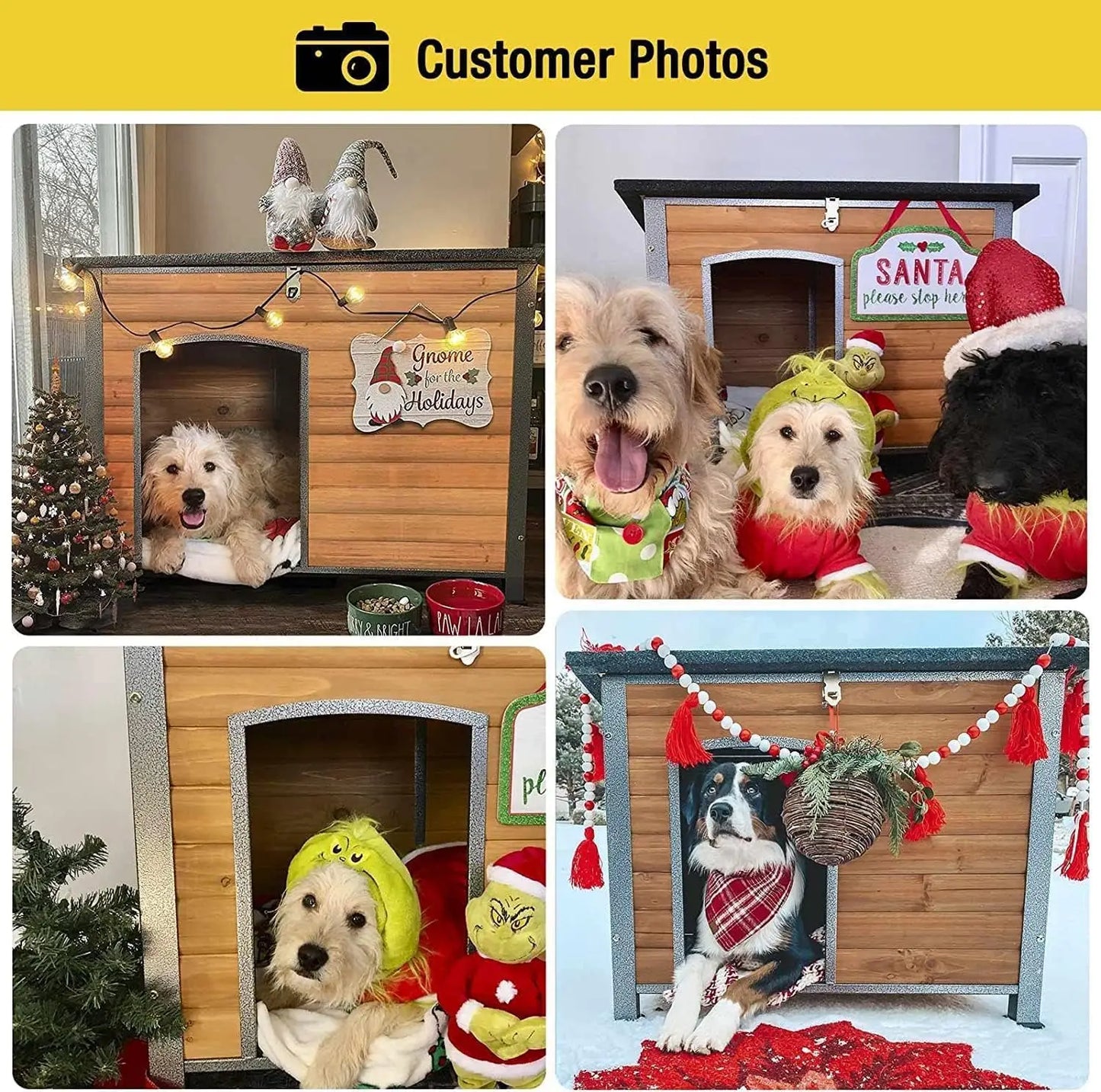 Outdoor Indoor All-Season Dog House with Iron Frame, Raised Floor & Waterproof Design for Small Medium Large Dogs
