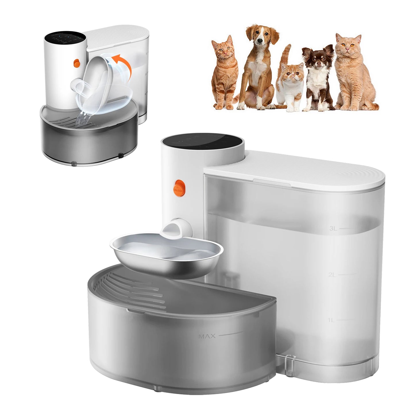 Booteely Stainless Steel Cat Water Dispenser Bowl With Purifier