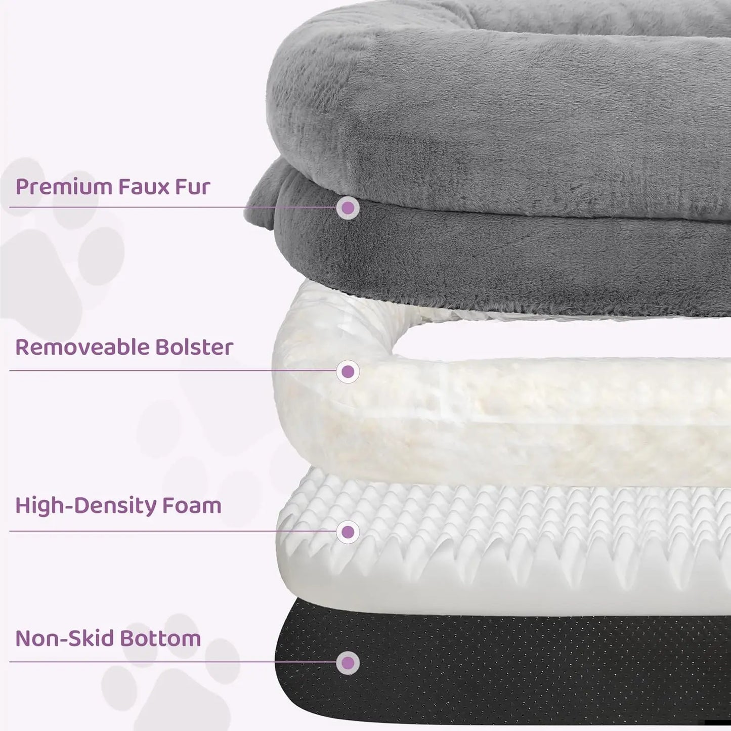 71x43x10 Inch Orthopedic Human Dog Bed with Waterproof Washable Cover, Light Grey