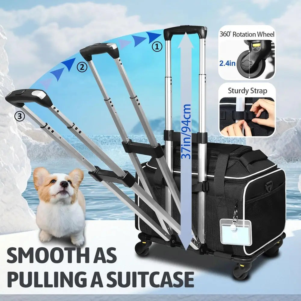 Top-Expandable Pet Carrier with Wheels 18x13x9.5 Inches Southwest Airline Approved, Soft-Sided Carrier for Small Cats Dogs with