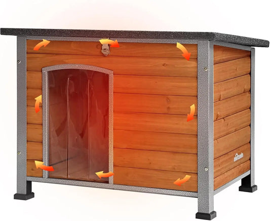 Outdoor Indoor All-Season Dog House with Iron Frame, Raised Floor & Waterproof Design for Small Medium Large Dogs