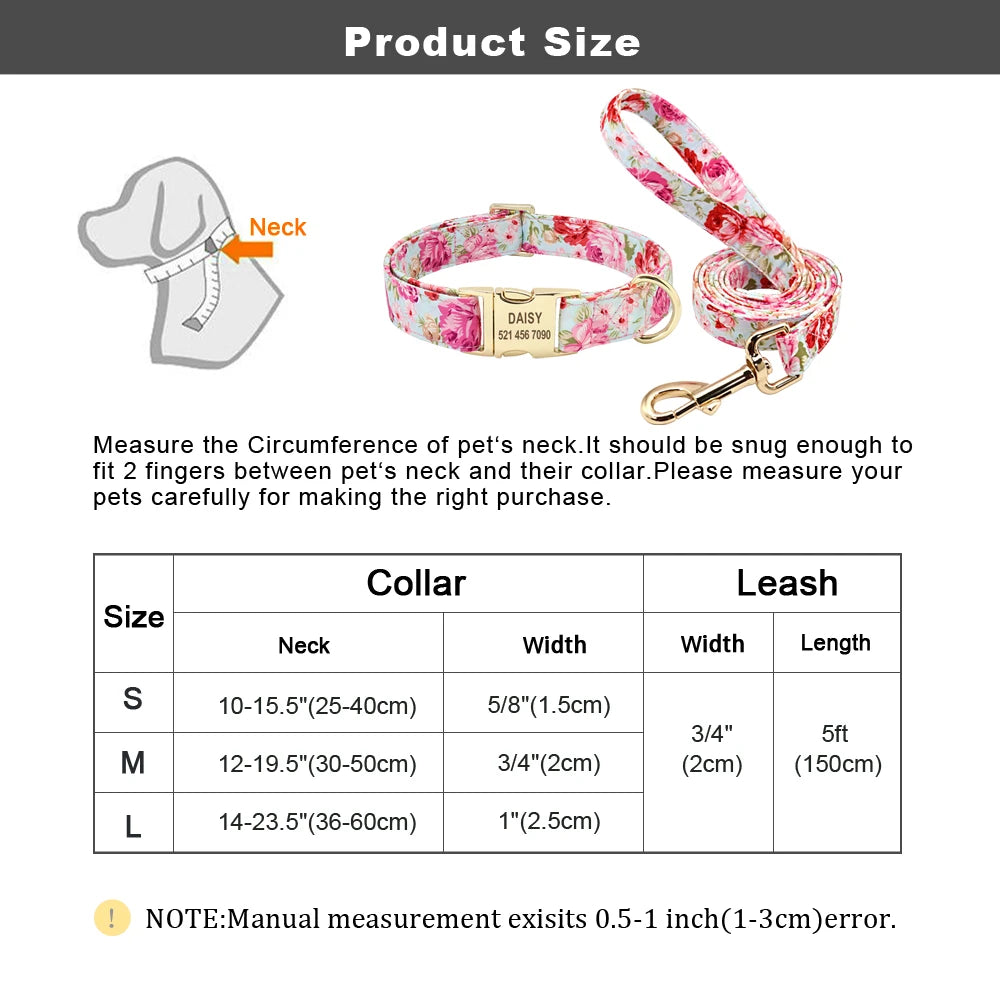 Personalized Nylon Dog Collar And Leash Set With Engraved Nameplate