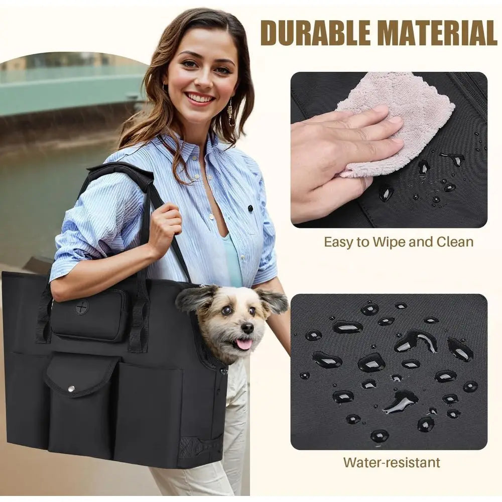 Dog Purse Carrier - Portable Dog Carrier with Pockets & Safety Leash for Small Dogs Under 12 lbs, Breathable Pet Tote Bag for Ca