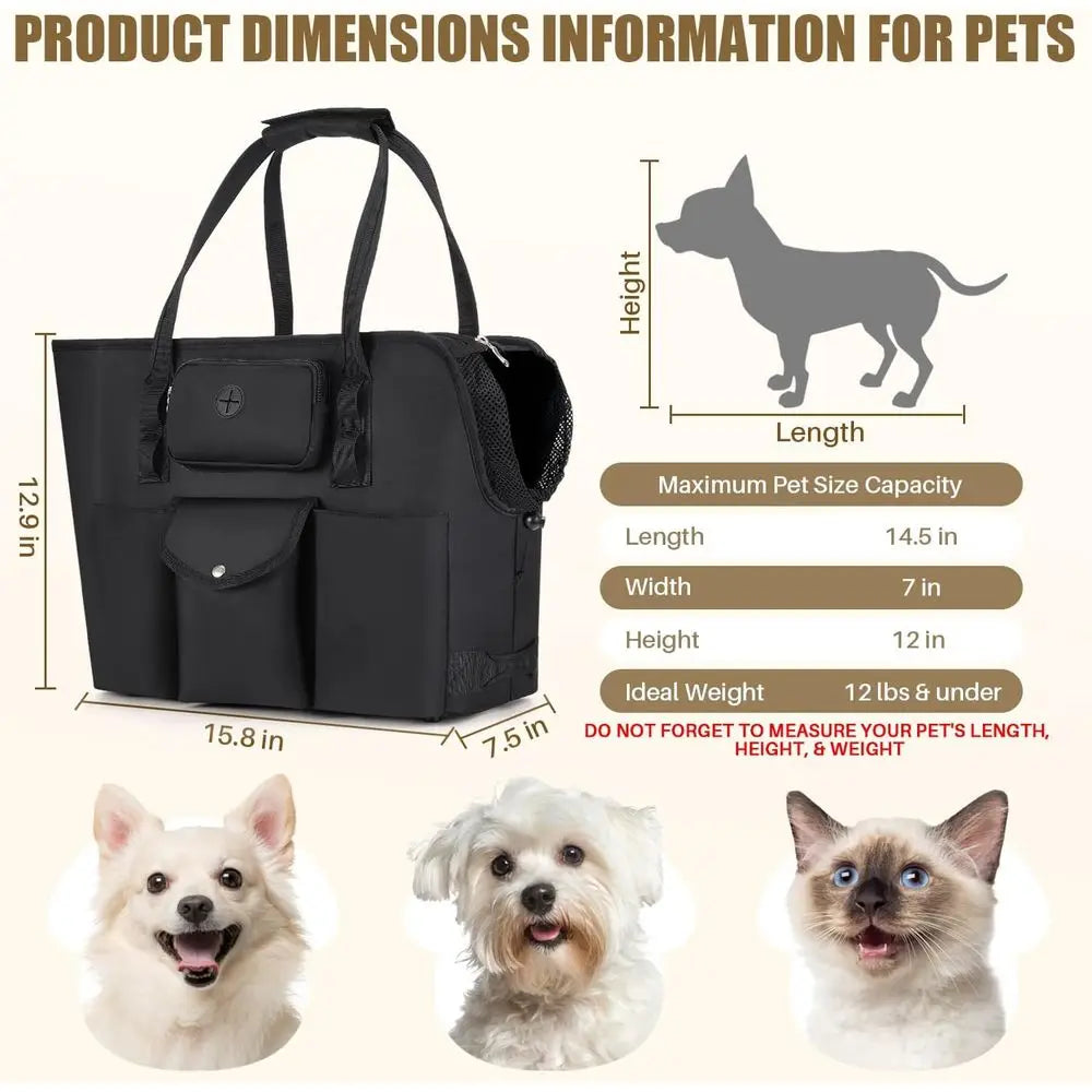 Dog Purse Carrier - Portable Dog Carrier with Pockets & Safety Leash for Small Dogs Under 12 lbs, Breathable Pet Tote Bag for Ca