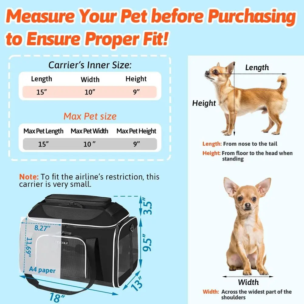 Top-Expandable Pet Carrier with Wheels 18x13x9.5 Inches Southwest Airline Approved, Soft-Sided Carrier for Small Cats Dogs with