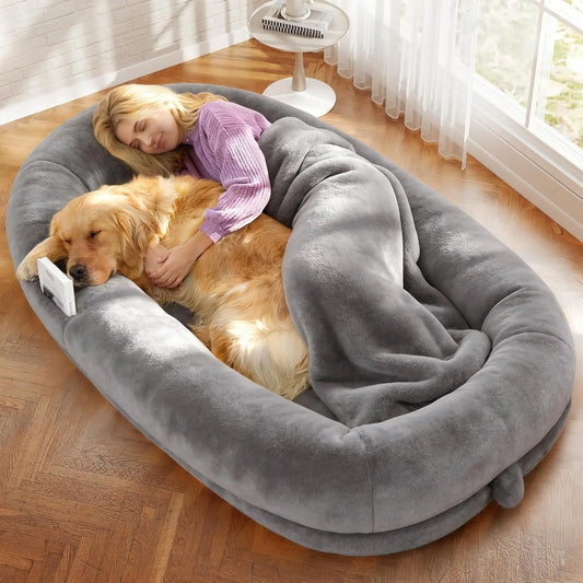 71x43x10 Inch Orthopedic Human Dog Bed with Waterproof Washable Cover, Light Grey