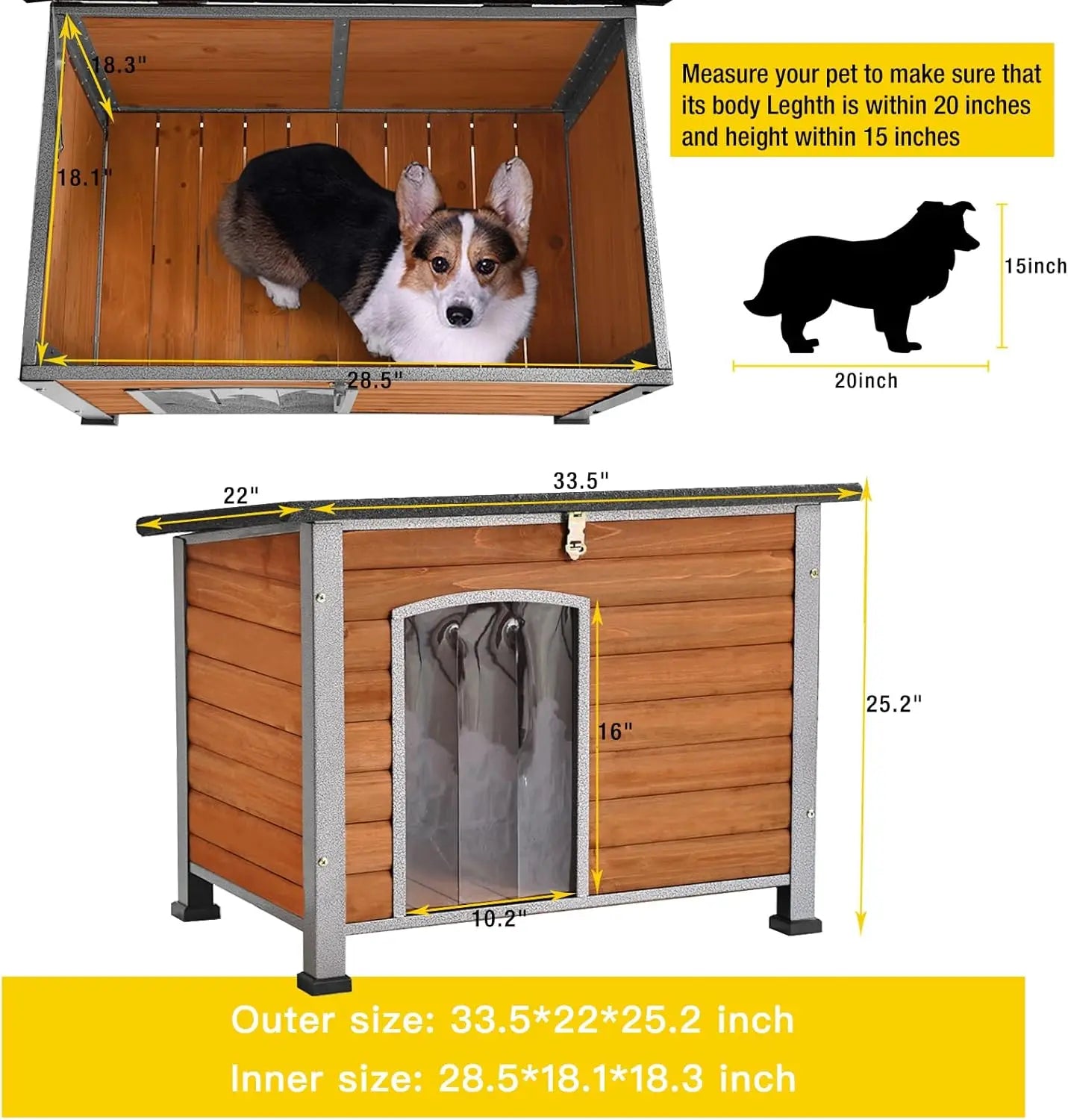 Outdoor Indoor All-Season Dog House with Iron Frame, Raised Floor & Waterproof Design for Small Medium Large Dogs