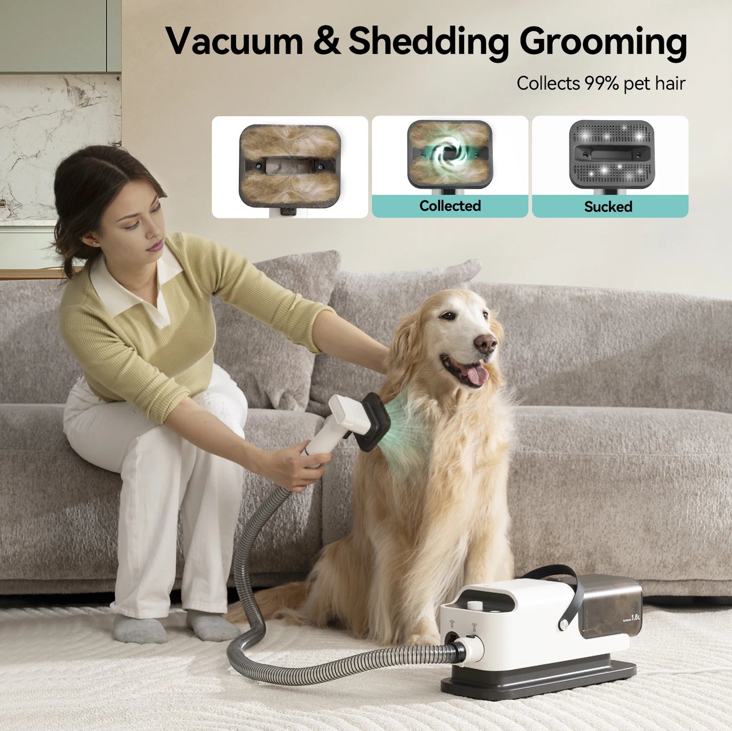 P1 Pet Grooming Vacuum Cleaner And Hair Dryer 15KPa With Adjustable Settings