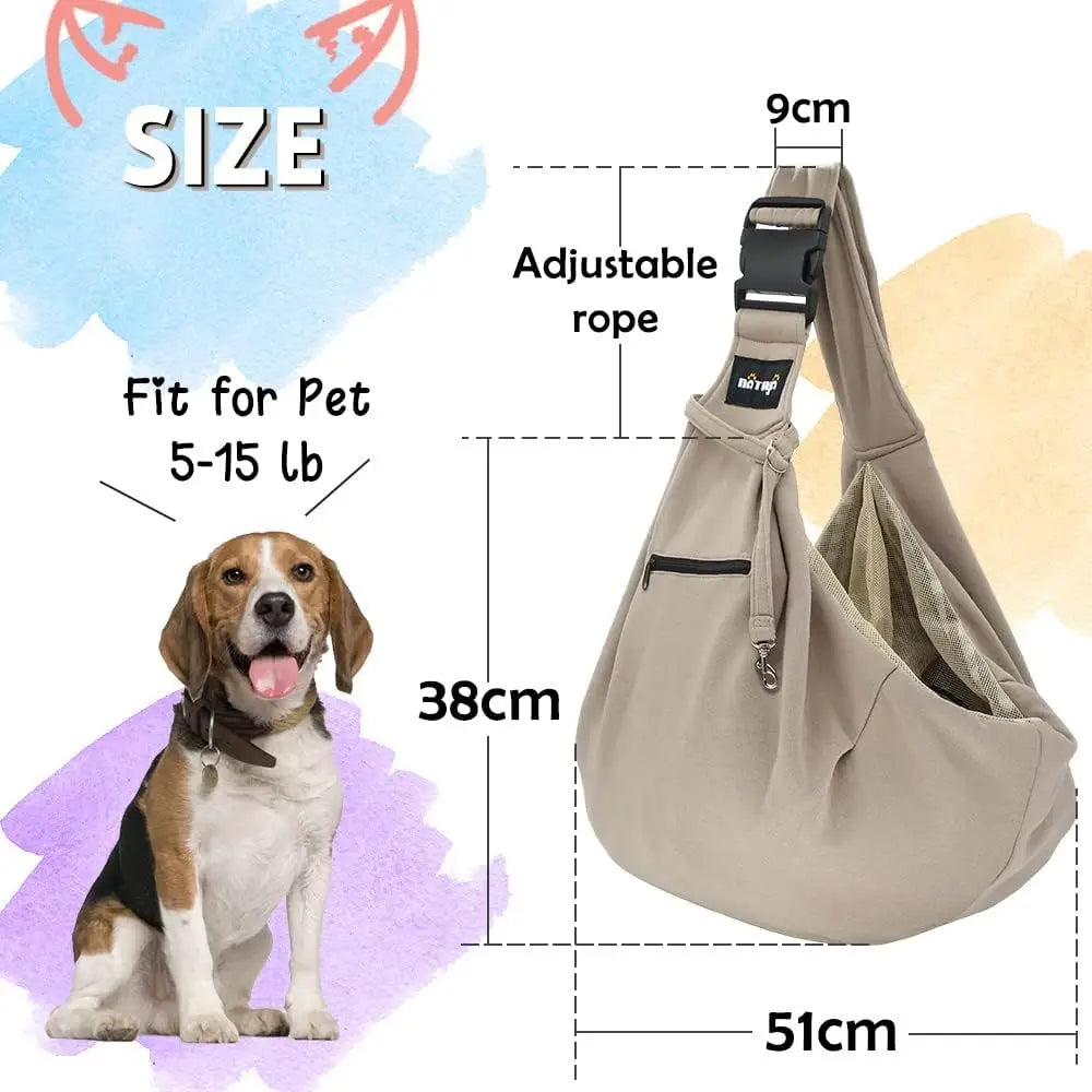 Pet Dog Sling Carrier - Dog Sling with Net Bag for Carrier Dogs Cats-Hands Free Pet Bag-Buckle net Pocket pet Bag (Khaki)