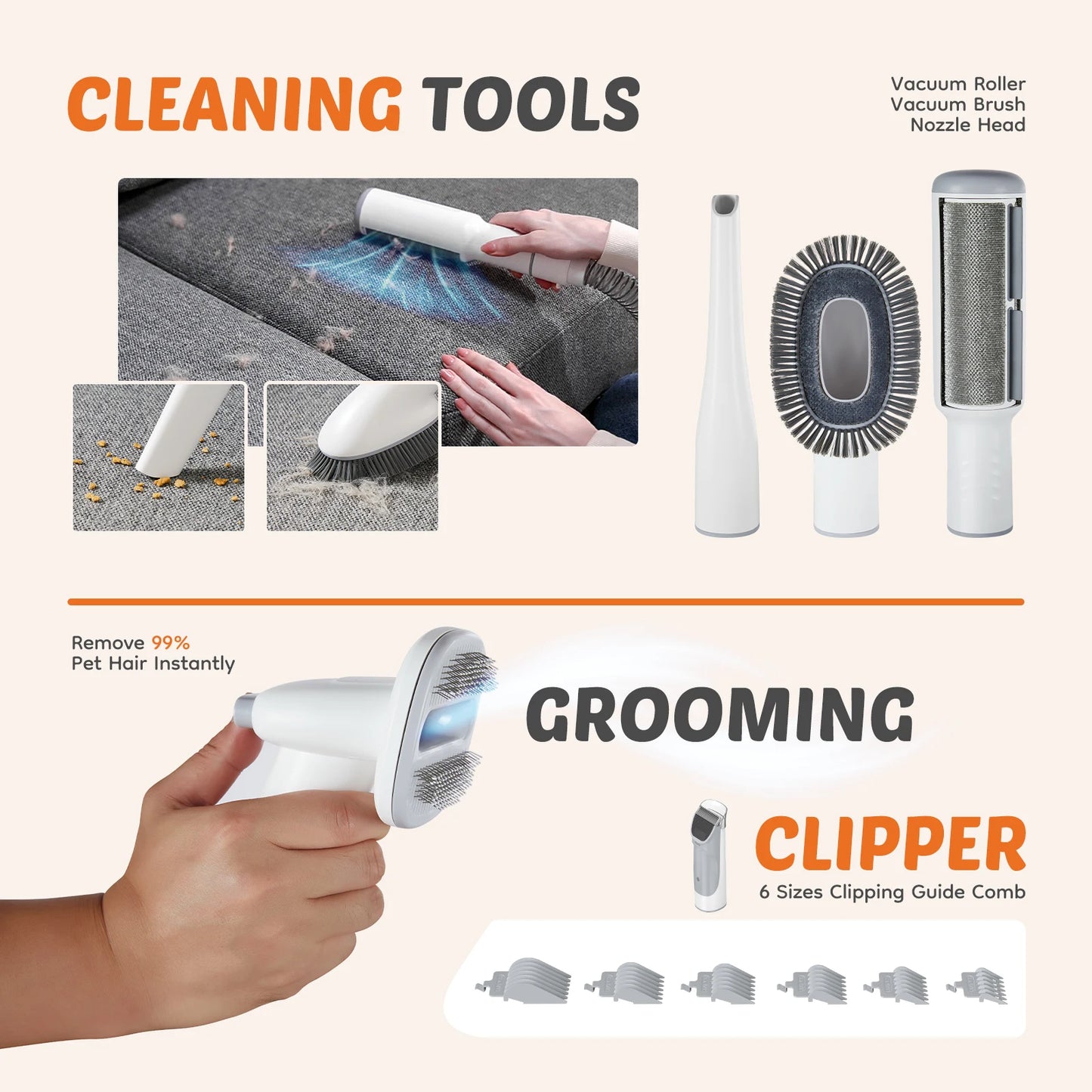 JHK Pet Grooming Vacuum Kit With Cordless Clippers For Cats