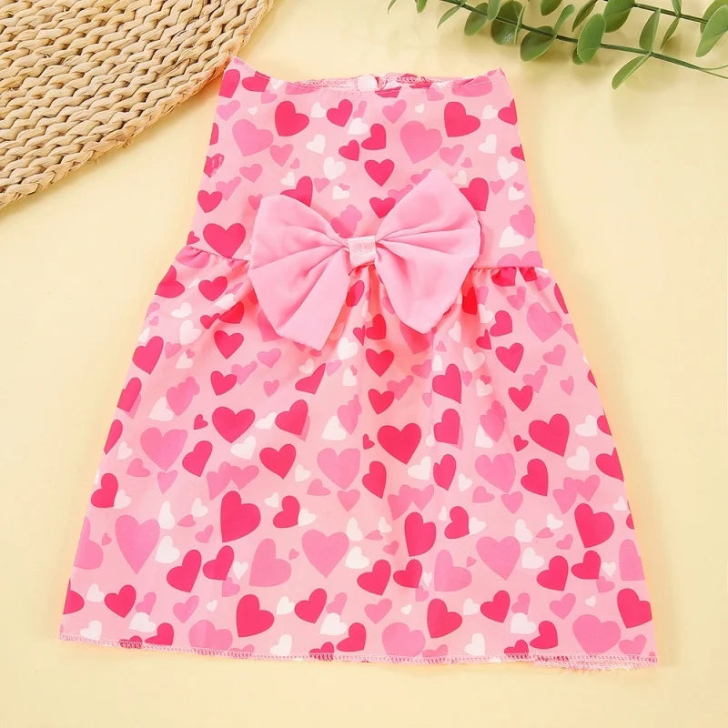 Spring Dog Princess Dress Heart Patten Pet Skirt Cute Dog‘s Summer Dress Bow Lace for Small Medium Puppy Poodle Chihuahua