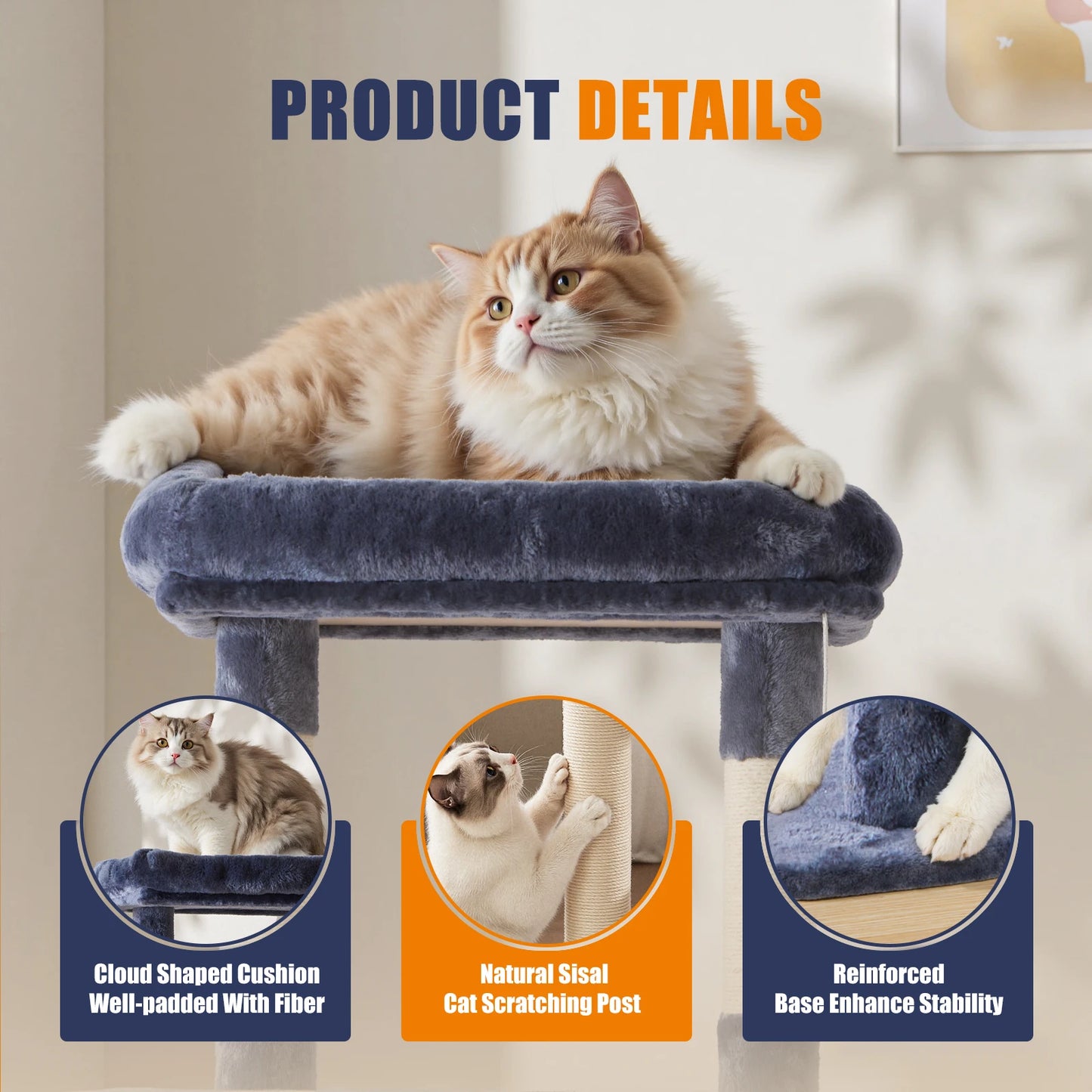 JHK 63 Inch Multi Cat Tree With Natural Sisal Scratching Posts And House