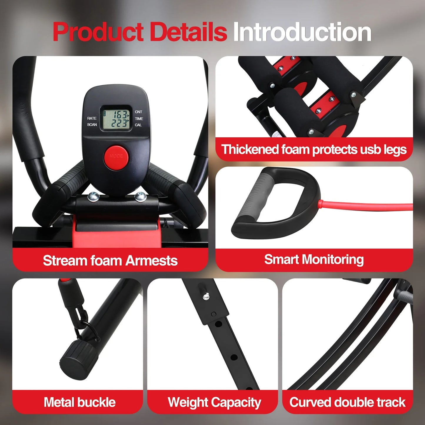 Foldable Abdominal Trainer With Resistance Bands And LCD Display