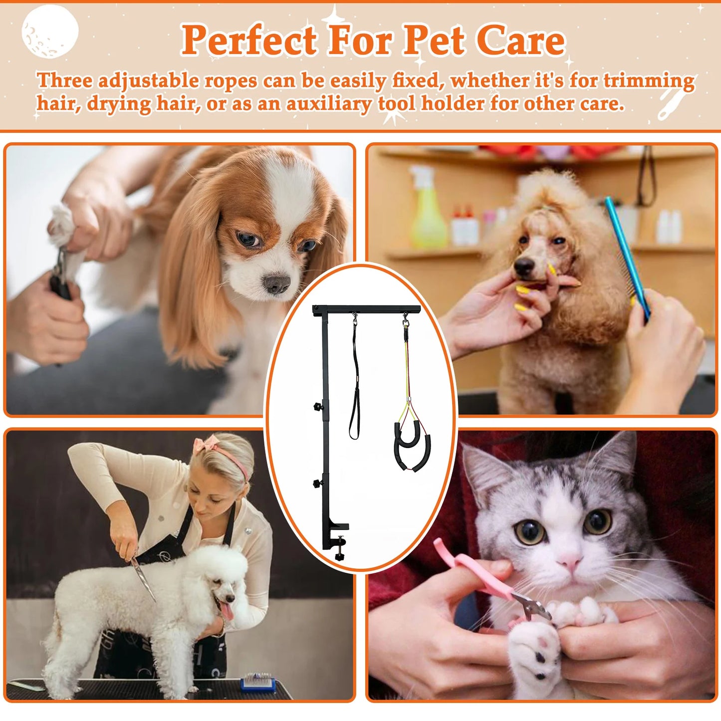 Height Adjustable Dog Grooming Arm With Haunch Holders For Small Dogs And Cats