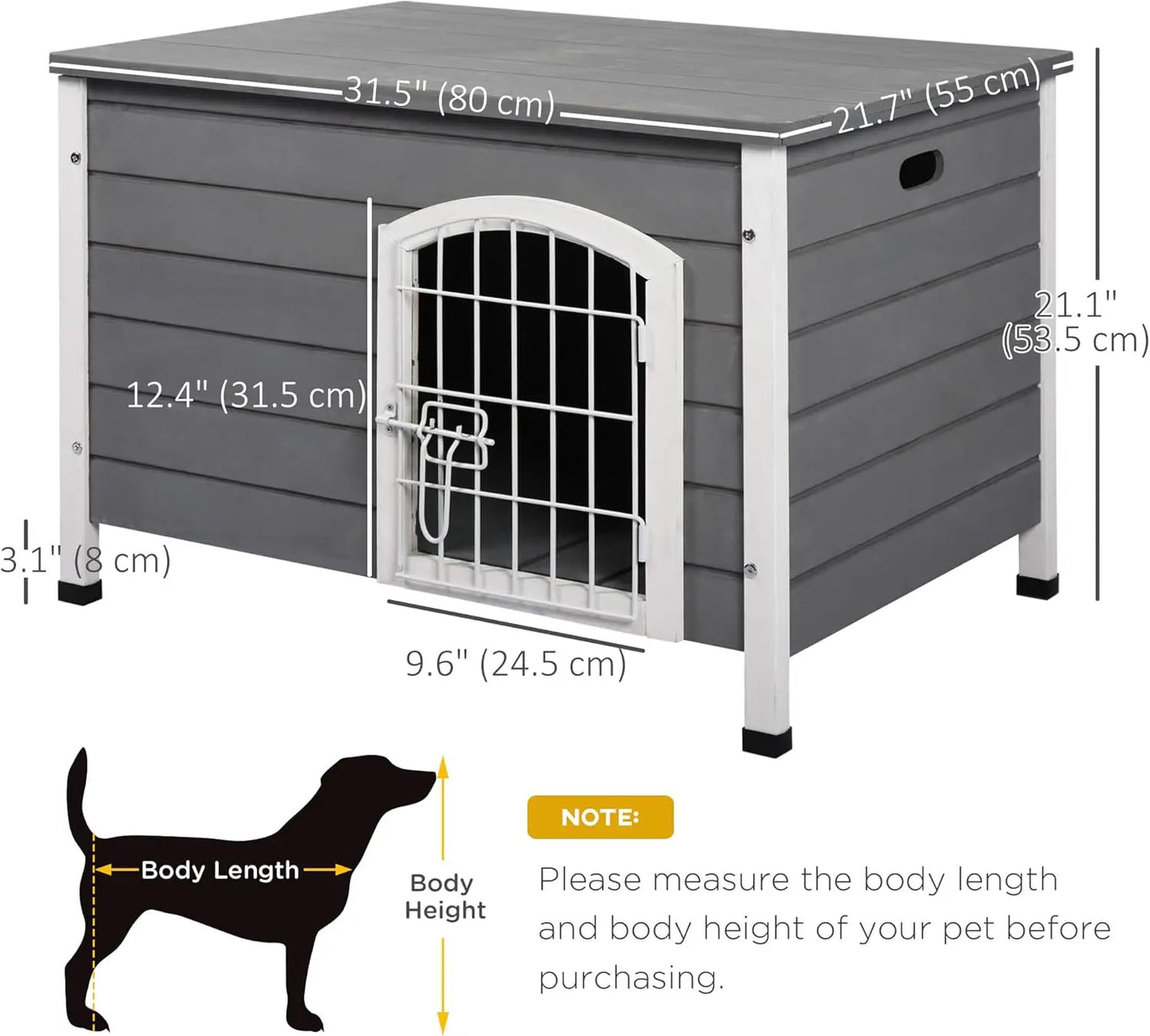 31" Wooden Dog Cage with Openable Top, Removable Bottom, and Locking Wire Door for Small Pets