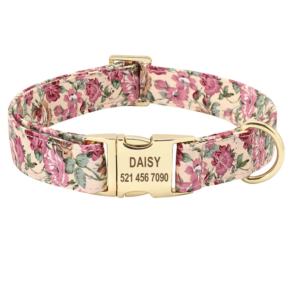 Personalized Nylon Dog Collar And Leash Set With Engraved Nameplate