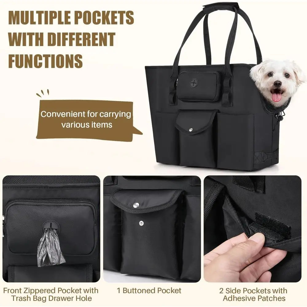 Dog Purse Carrier - Portable Dog Carrier with Pockets & Safety Leash for Small Dogs Under 12 lbs, Breathable Pet Tote Bag for Ca