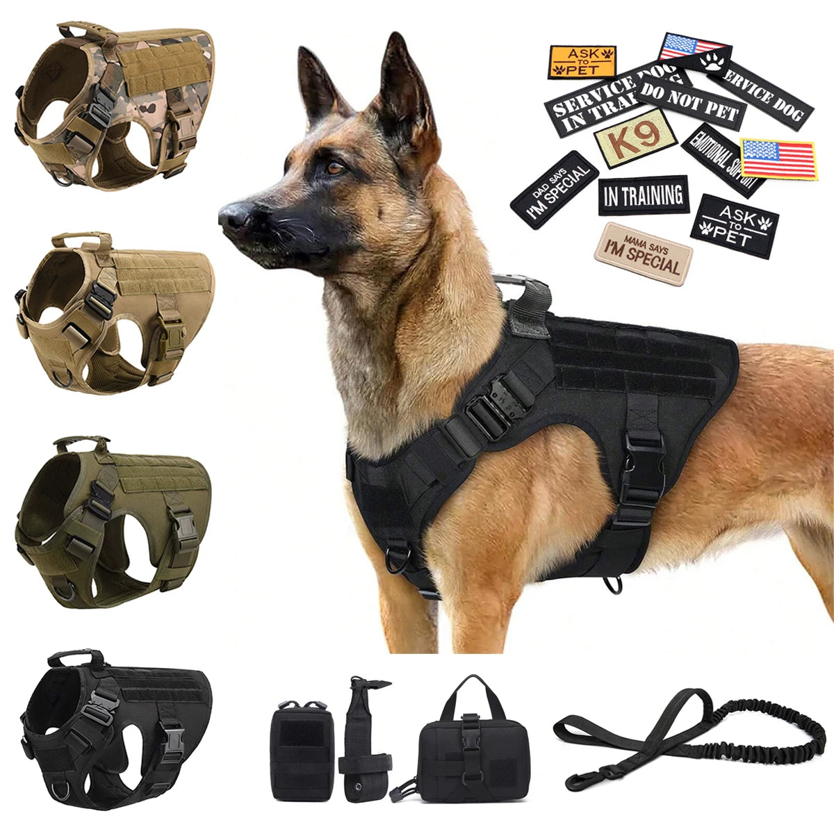 PETRAVEL Military Dog Harness Vest Set For Malinois Training