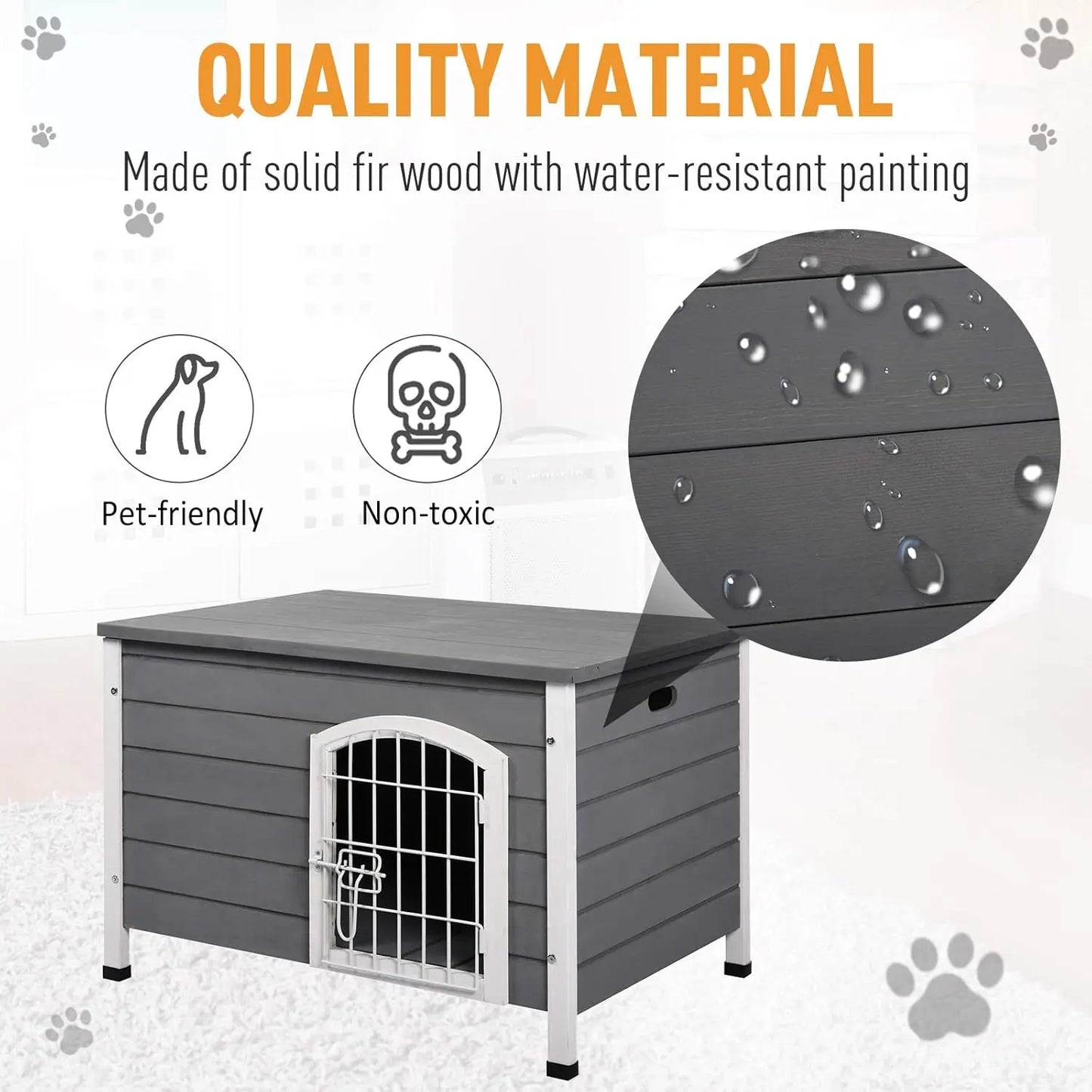 31" Wooden Dog Cage with Openable Top, Removable Bottom, and Locking Wire Door for Small Pets
