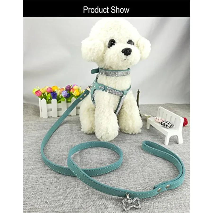 Dog Collar Harness Lead Set Diamante Fashion For Dogs