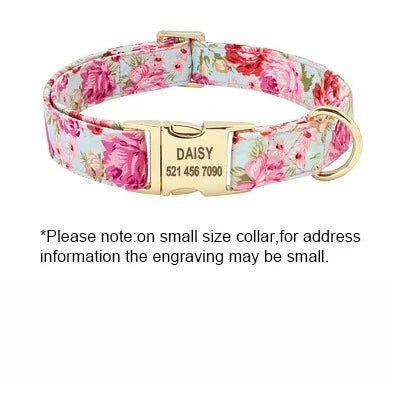 Personalized Nylon Dog Collar And Leash Set With Engraved Nameplate