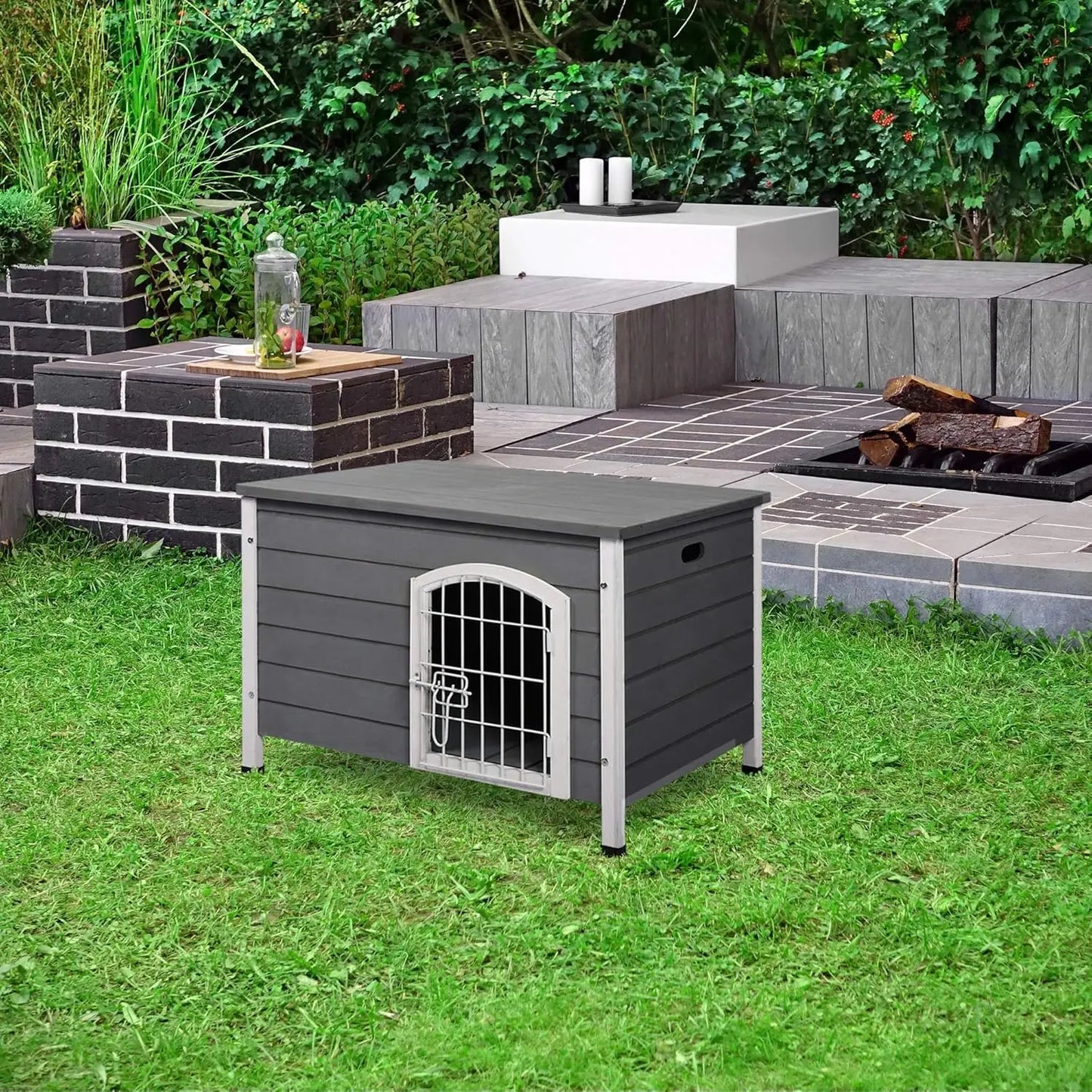 31" Wooden Dog Cage with Openable Top, Removable Bottom, and Locking Wire Door for Small Pets