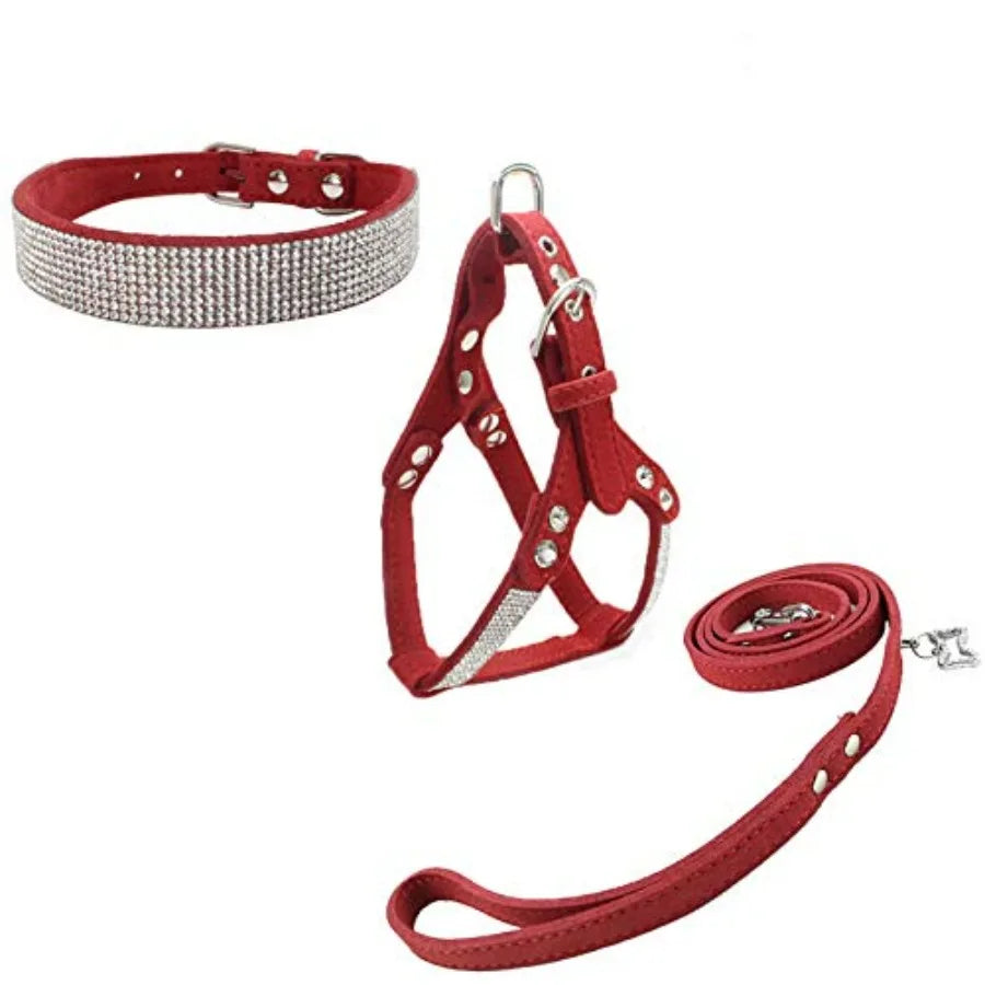 Dog Collar Harness Lead Set Diamante Fashion For Dogs