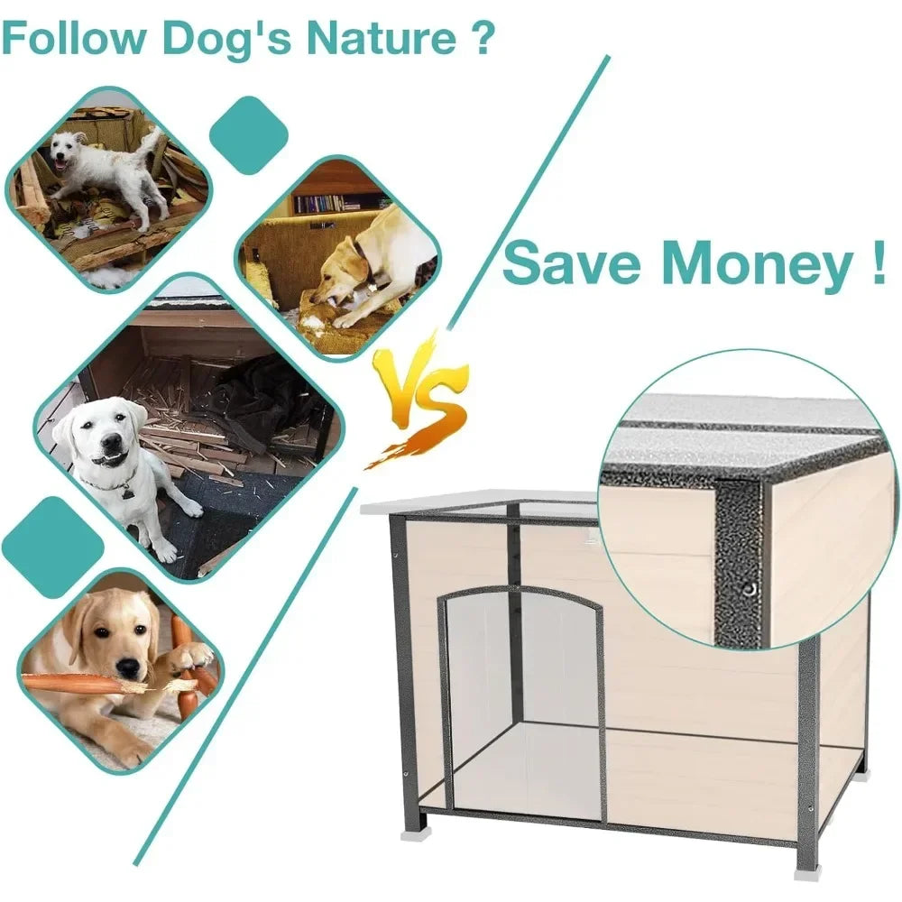 Indoor Outdoor Dog House With Anti Chew Weatherproof Frame Kennel
