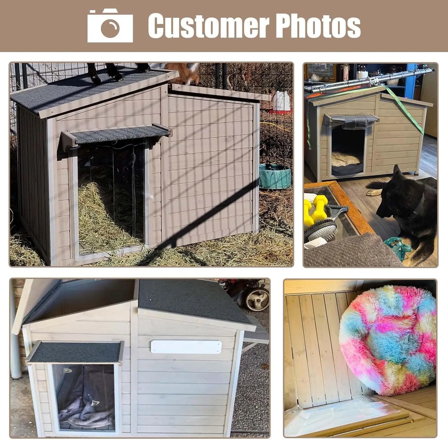 34" L Outdoor Dog House with Removable Floor, Raised Feet, Anti-Chewing Iron Frame – Weatherproof Wooden Kennel with Roof, Movab