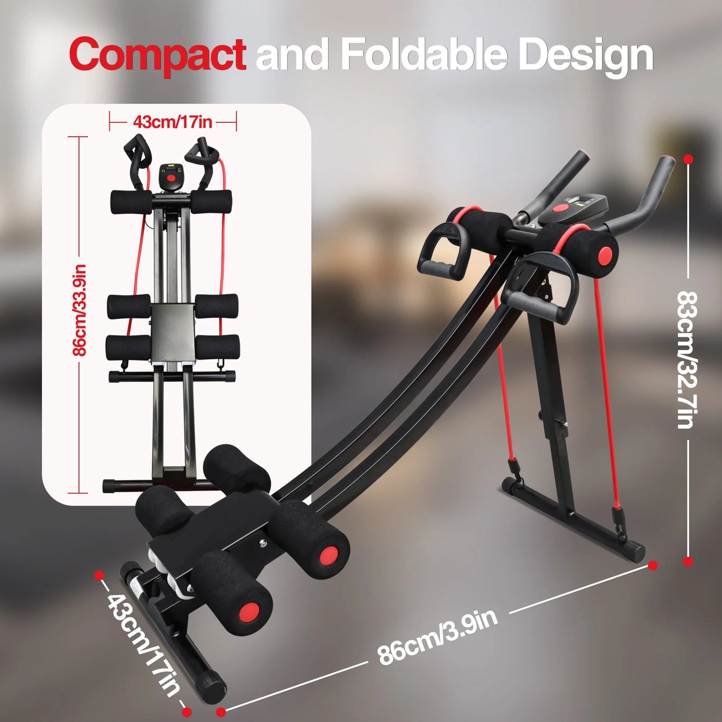 Foldable Abdominal Trainer With Resistance Bands And LCD Display