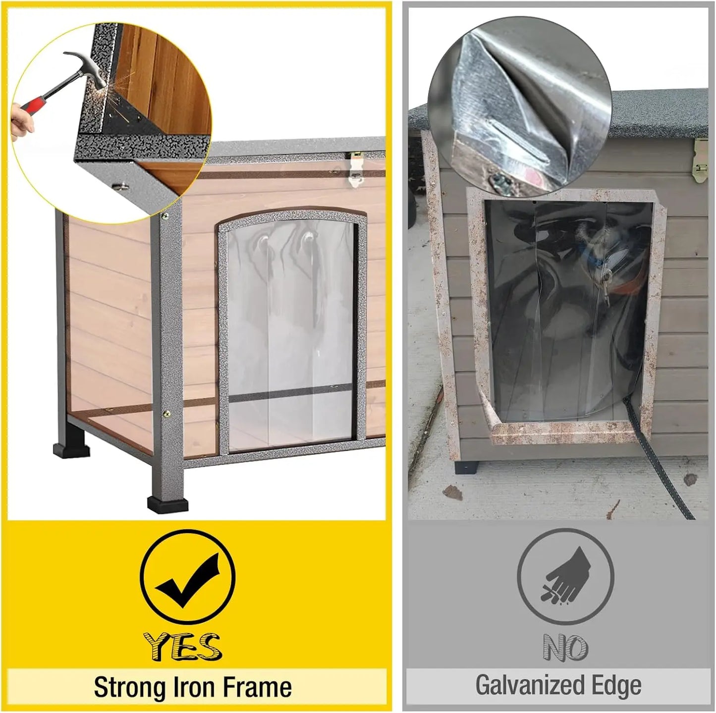 Outdoor Indoor All-Season Dog House with Iron Frame, Raised Floor & Waterproof Design for Small Medium Large Dogs