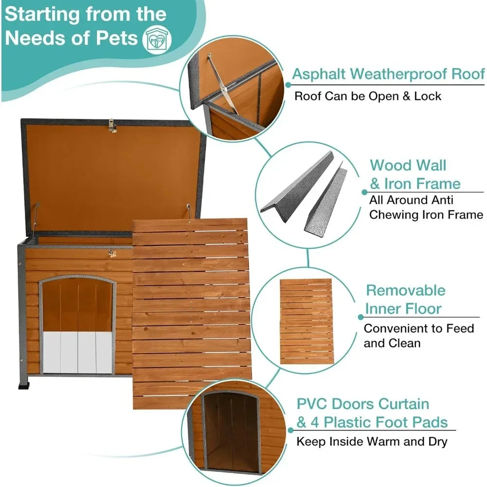 Indoor Outdoor Dog House With Anti Chew Weatherproof Frame Kennel